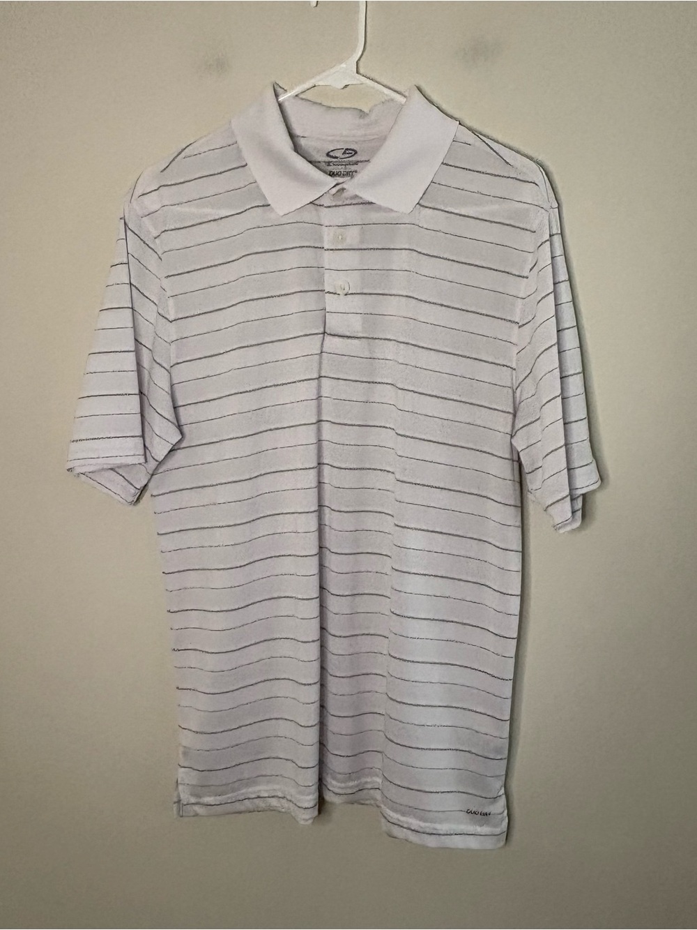 Champion Duodry Men’s Medium White Short Sleeve Polo Shirt Striped Golf Vacation